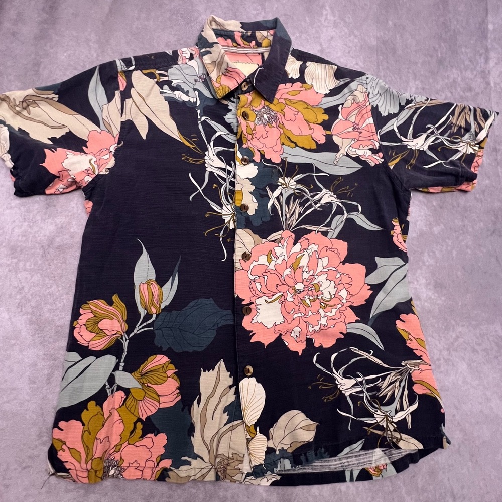 Island Republic Silk Floral Shirt Mens Medium Navy Pink Vintage Collection Good
